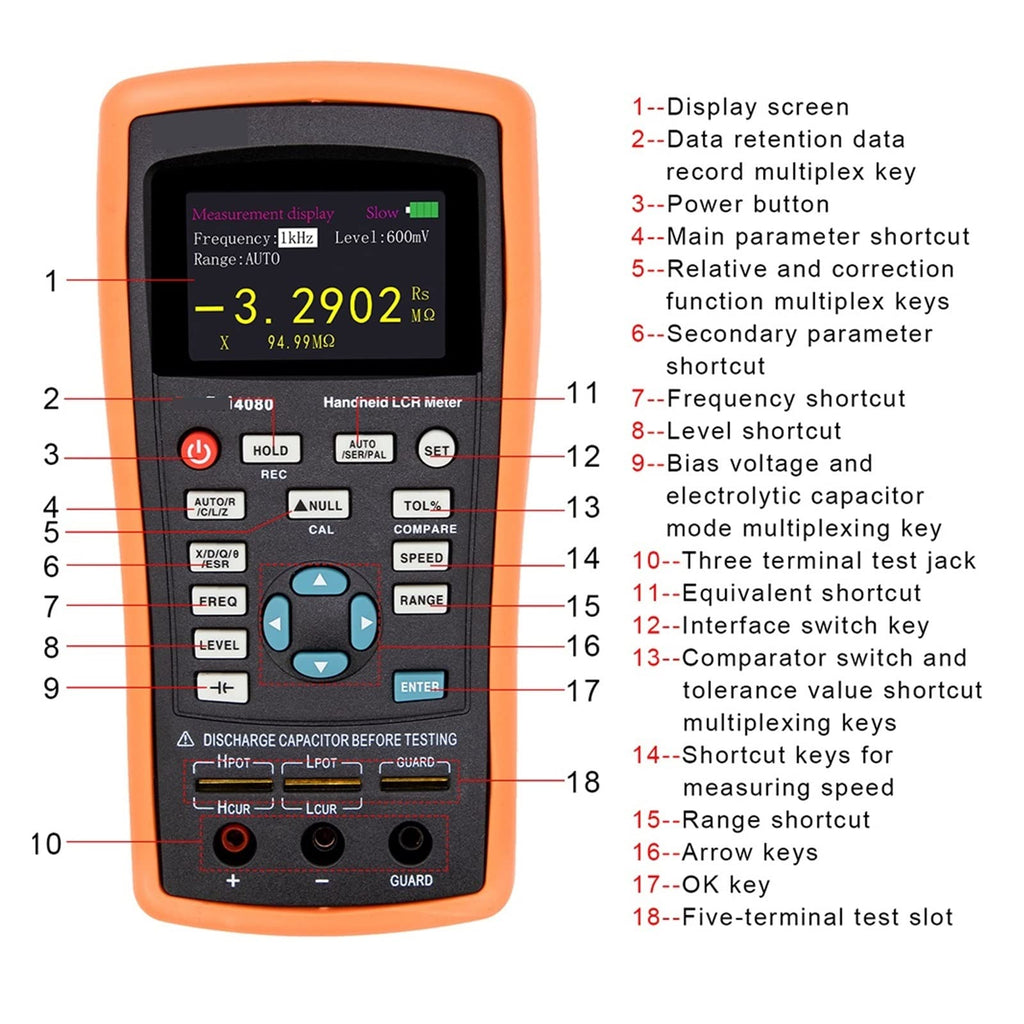 Portable Home Functional Testing Tools Digital Bridge Meter Multifunction 5 Digit Handheld LCR Capacitor Inductance Resistance Tester 100KHz DCR with USB