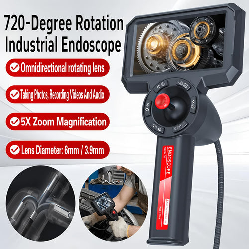 360° Steering Endoscope Camera 3.9/6.0mm 4 Way 5 Inch 1080P HD Screen for Car Sewer Inspection with 32G Memory Card(6mm-L2)