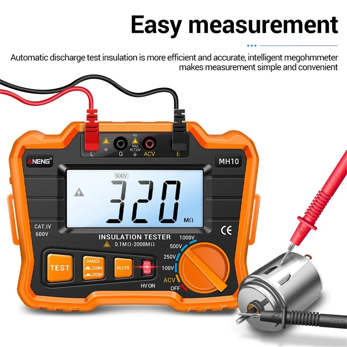 MH10 Desktop Megohm Meter 0.1 MΩ- 2000MΩ Insulation Resistance Tester Electrical Resistor Ohm Megohmmeter LCD Backlight(Orange)