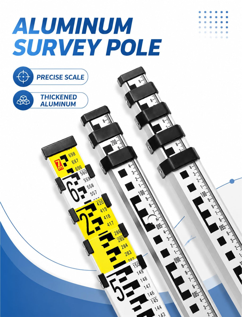 Adjustable Portable Aluminium Telescopic Height Measuring Stick - Lightweight Durable Levelling Staff Pole for Surveying, Construction, Gardening - Precision Measurement Tool