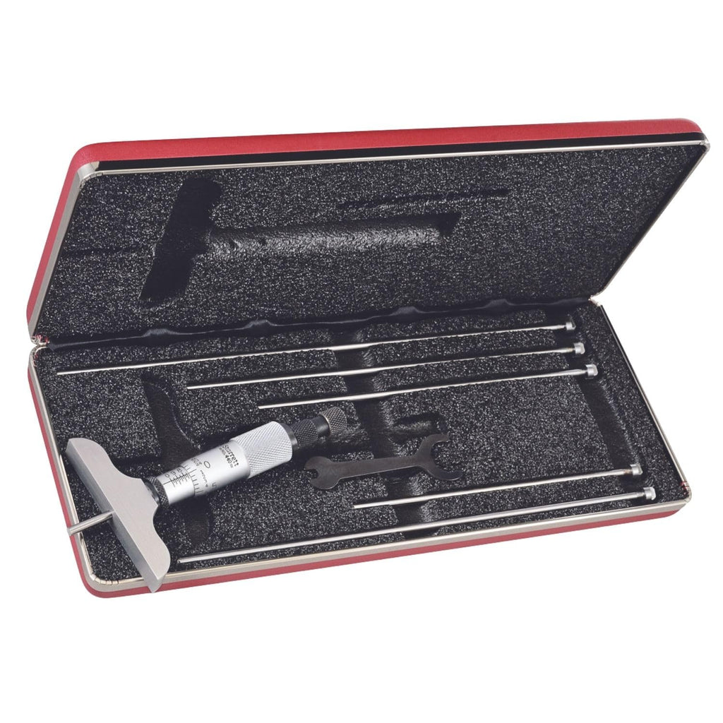 Starrett Depth Micrometer, 0-75mm Range, .01mm Grad, 63.5mm Length - 3 Rods