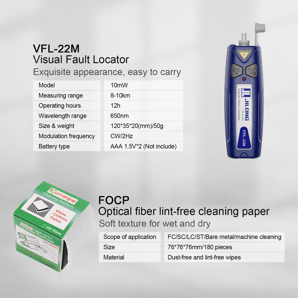 Fiber Optic Termination Kit FTTH Loss Kit JLT-15D +Optical Power Meter with RJ45 Network Testing (-70~+10dB) +1310/1550nm SM Fiber Light Source+200X Magnification Microscope+Cleaning Tools