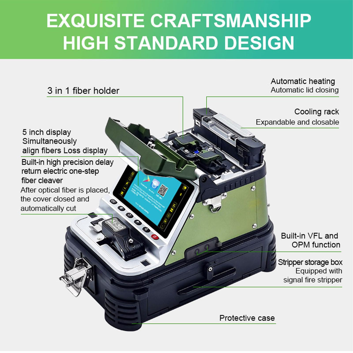 6 Motor Automatic Intelligent FTTH Fiber Fusion Splicer, 5 Inch LCD Screen SM&MM Fiber Optical Welding Splicing Machine Kit, Splicing 5S Heating 15S fusionadora de fibra optica(AI-30)