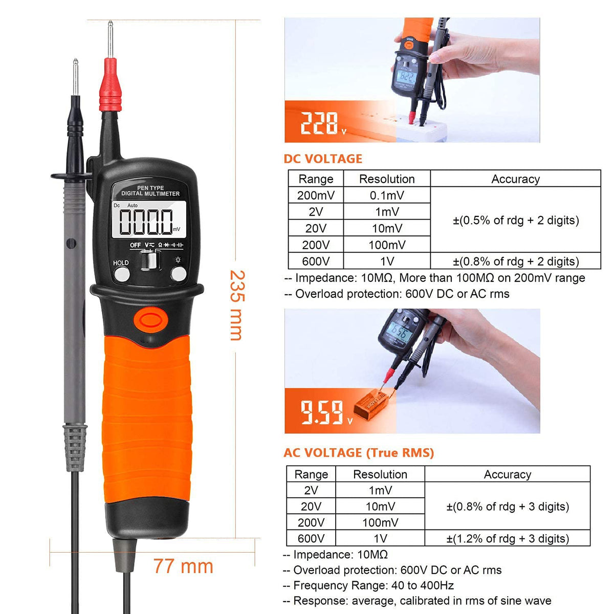 Digital Pen Type Multimeter Handheld Auto Range Voltage Resistance Tester LCD 2000 Counts Electronic Diode