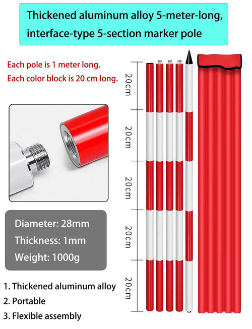 Aluminum Survey Pole - Red & White Graduated Rod for Land Surveying & Road Work, 16.4ft (500cm) Depth Gauge - Durable, Lightweight, Accurate Measurement Tool