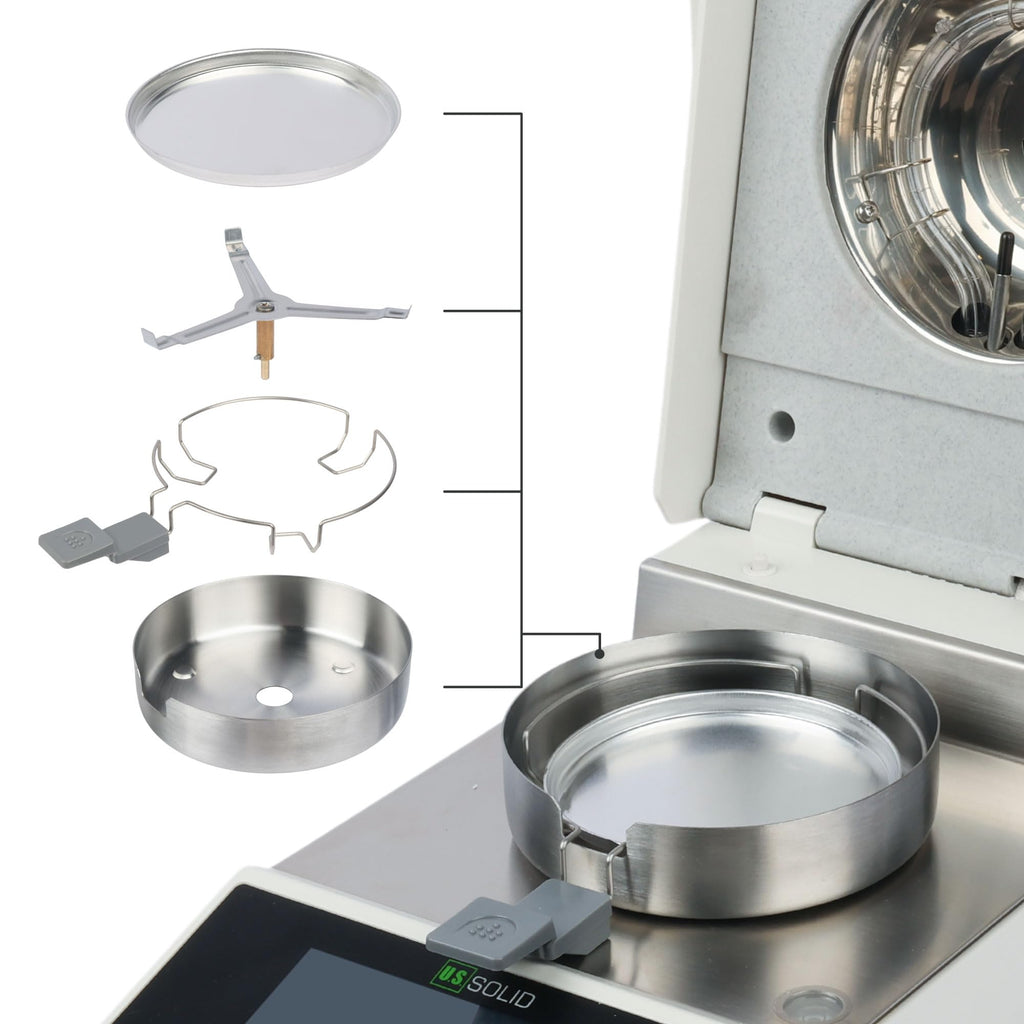 U.S. Solid Halogen Moisture Analyzer, Up to 160°C, 110 g Capacity, 0.01 g/0.1% Readability, 5 in Color Touchscreen, 20 Test Profiles, RS232 Moisture Balance for Food, Grain and Lab Testing