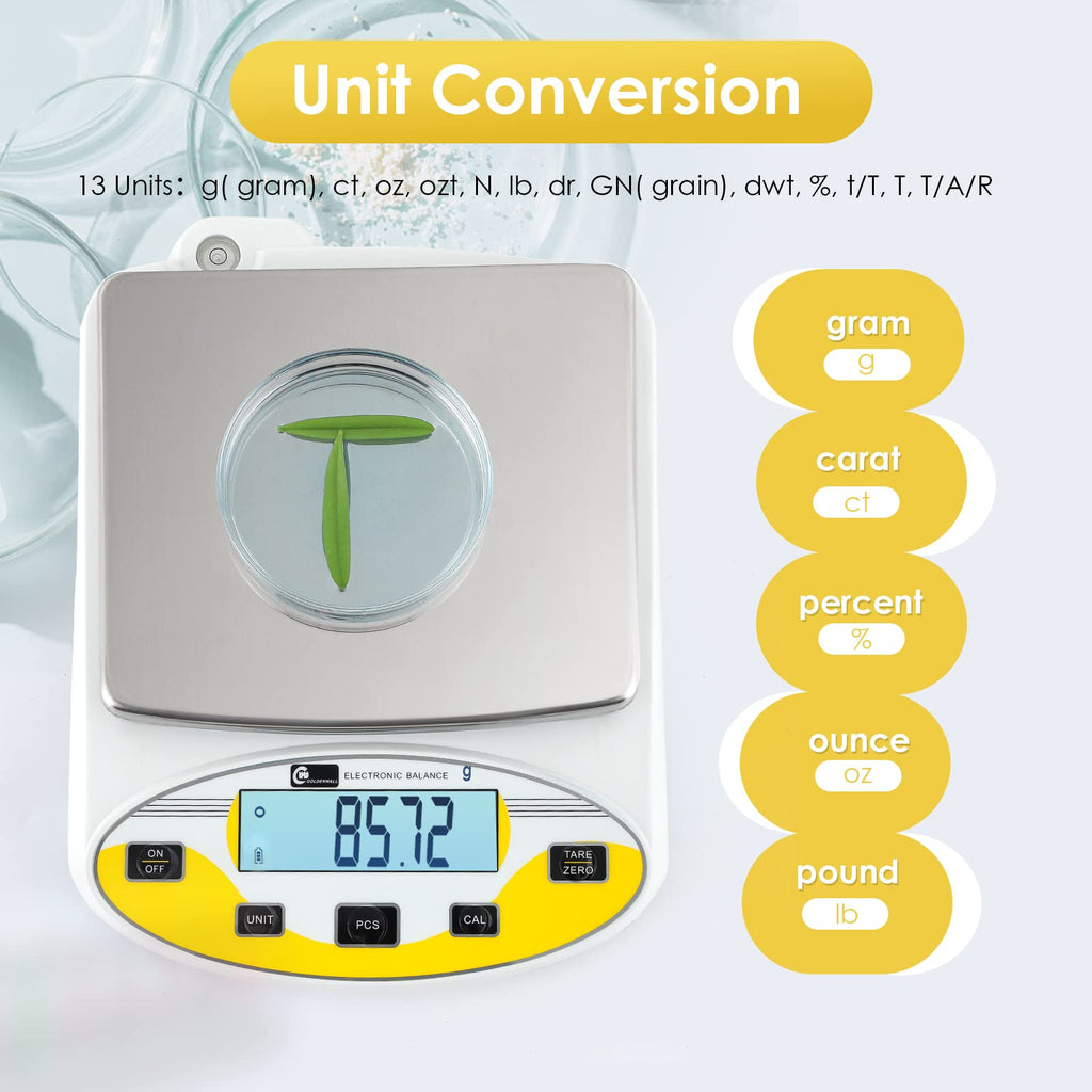 CGOLDENWALL High Precision Lab Scale Laboratory Analytical Electronic Balance Digital Precision Scale Pharmacy Jewelry Scale 110V Calibrated(2000g, 0.01g)