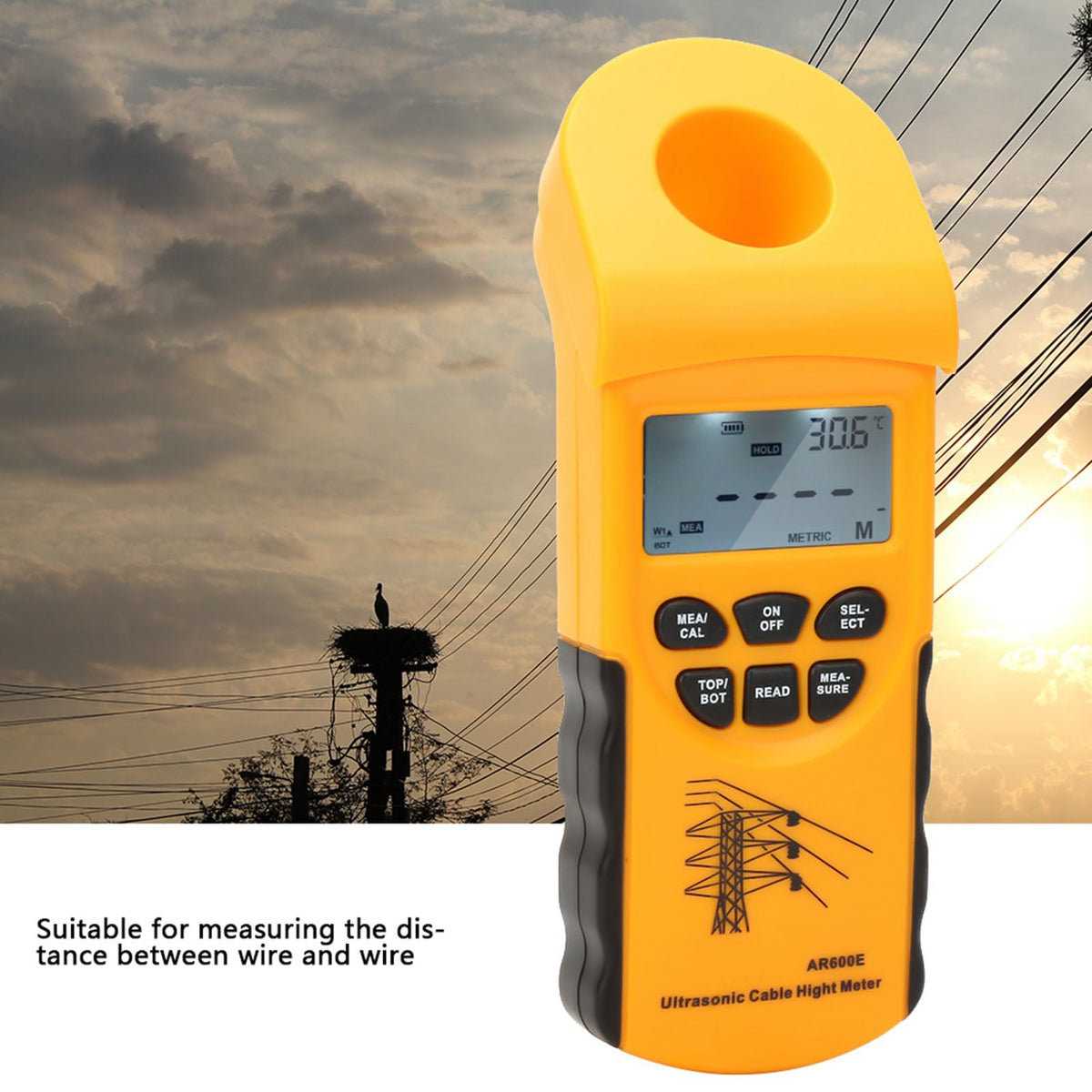 AR600E 6 Cables Cable Measuring Height Meter, LCD Display Measurement Ultrasonic Cable Height Meter, LCD Display Ultrasonic Cable Height Meter for Electrical