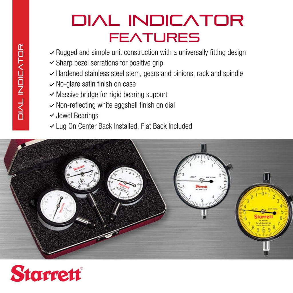 Starrett 655 Series Dial Indicator, 0-1.000" Range, .001" Graduation