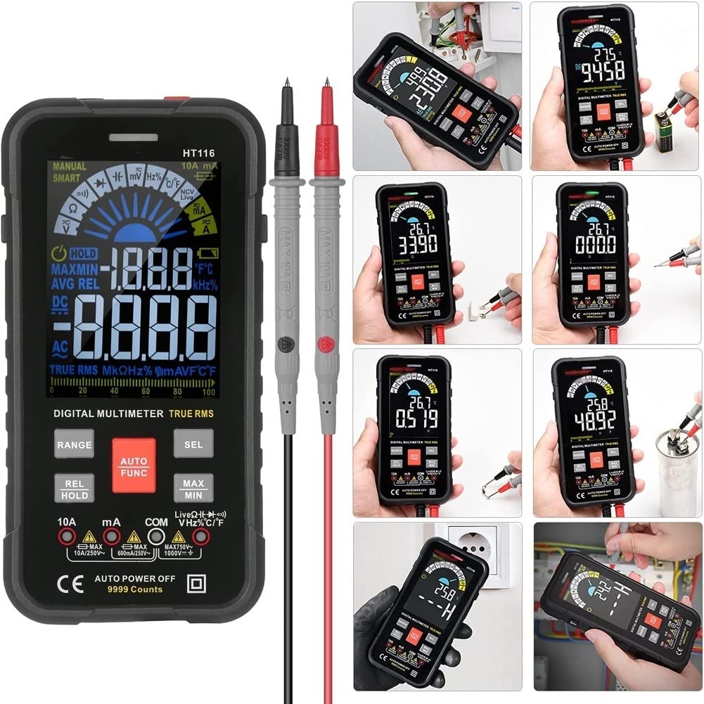 Multimeter, Auto-Ranging Digital Multimeter, Electrical Tester with NCV, True RMS 9999 Counts AC/DC Voltmeter Ammeter Ohmmeter, Resistance, Live Line Digital Testers with LCD Backlight
