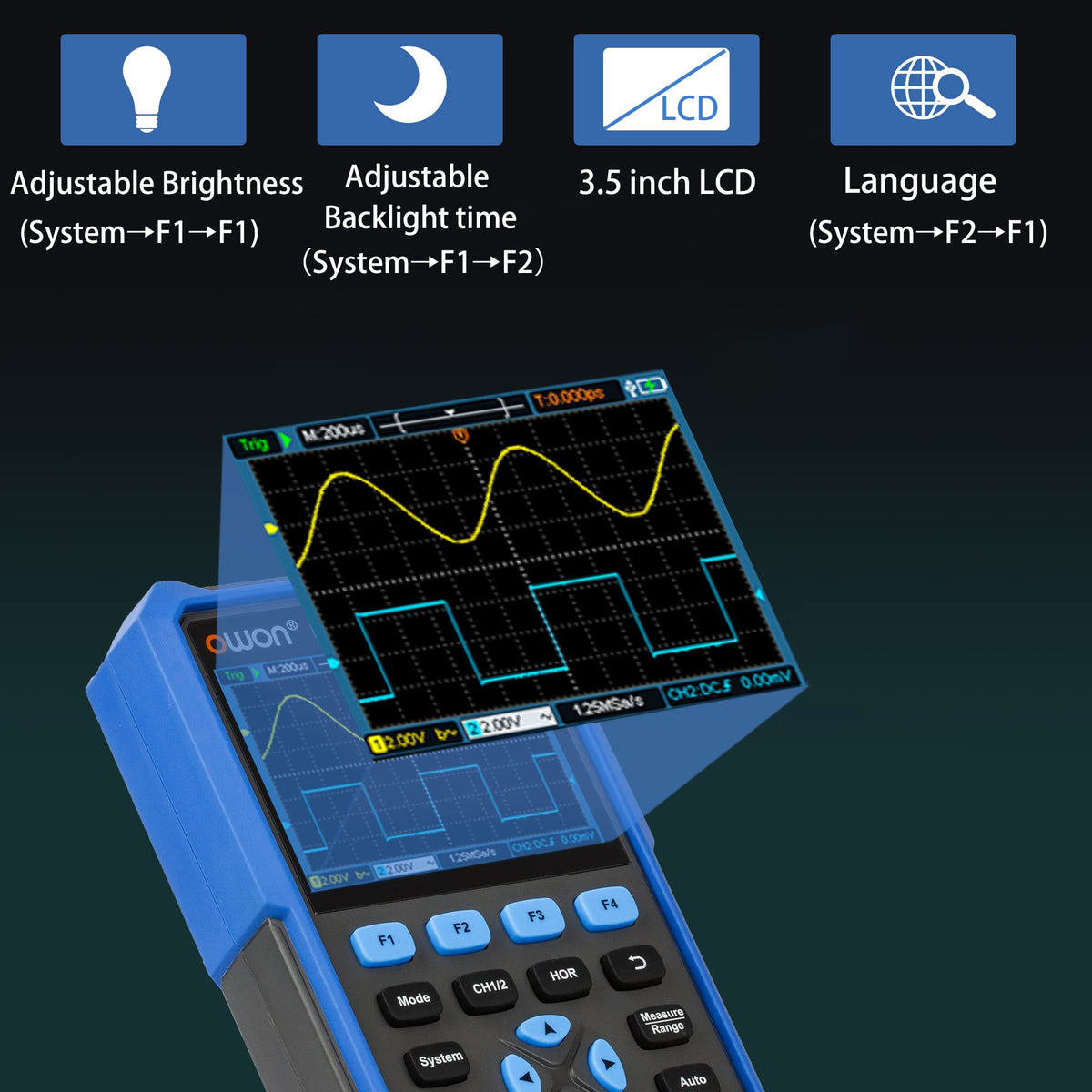 HDS2102S Oscilloscope 100MHz 2+1 Oscilloscope Multimeter Waveform Generator