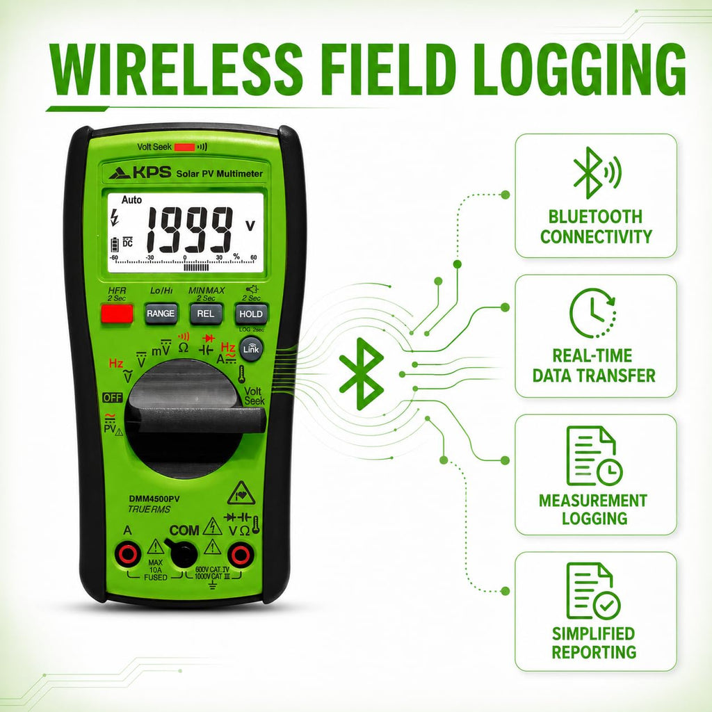 KPS DMM4500PV True RMS Solar Multimeter, 2000V DC, Bluetooth