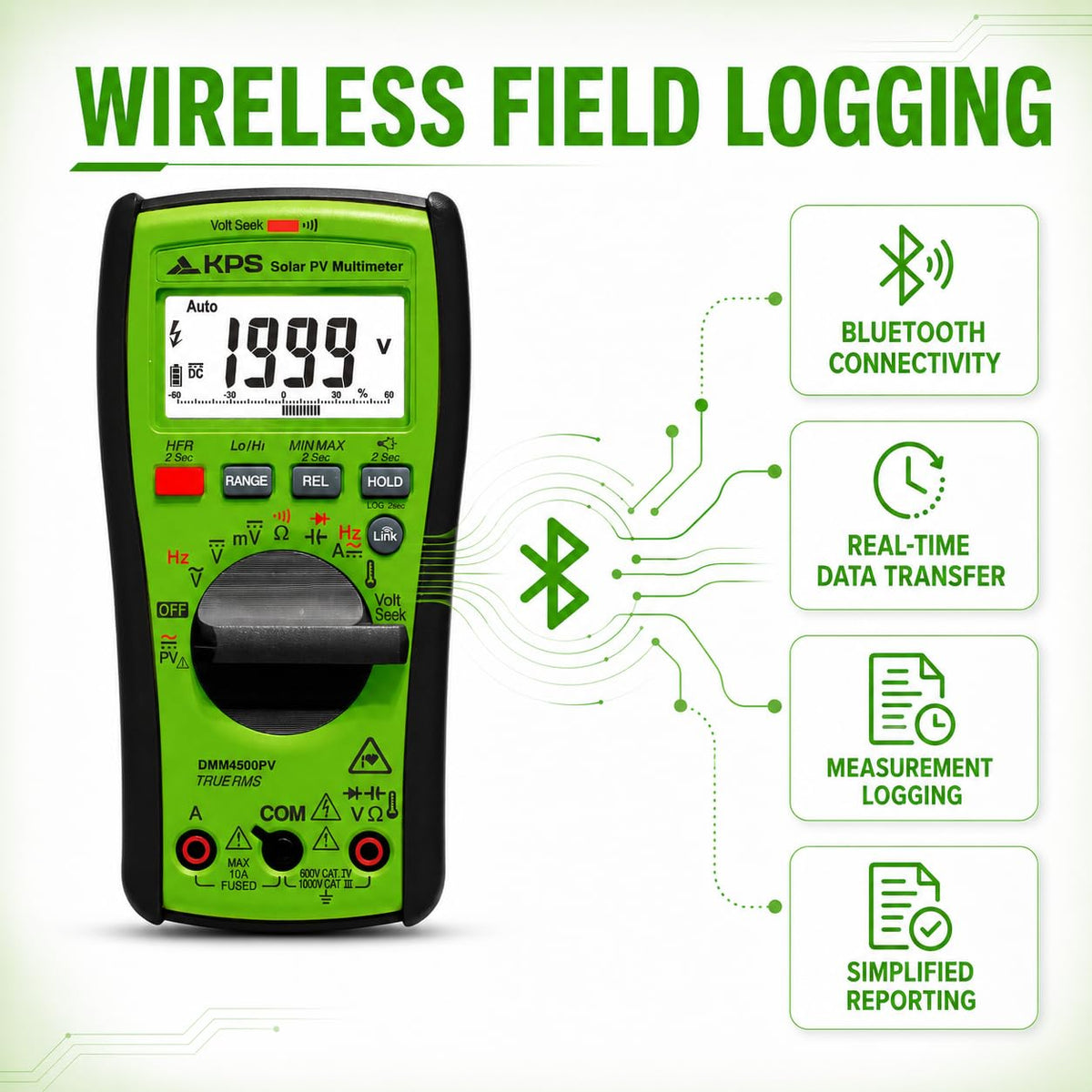 KPS DMM4500PV True RMS Solar Multimeter, 2000V DC, Bluetooth