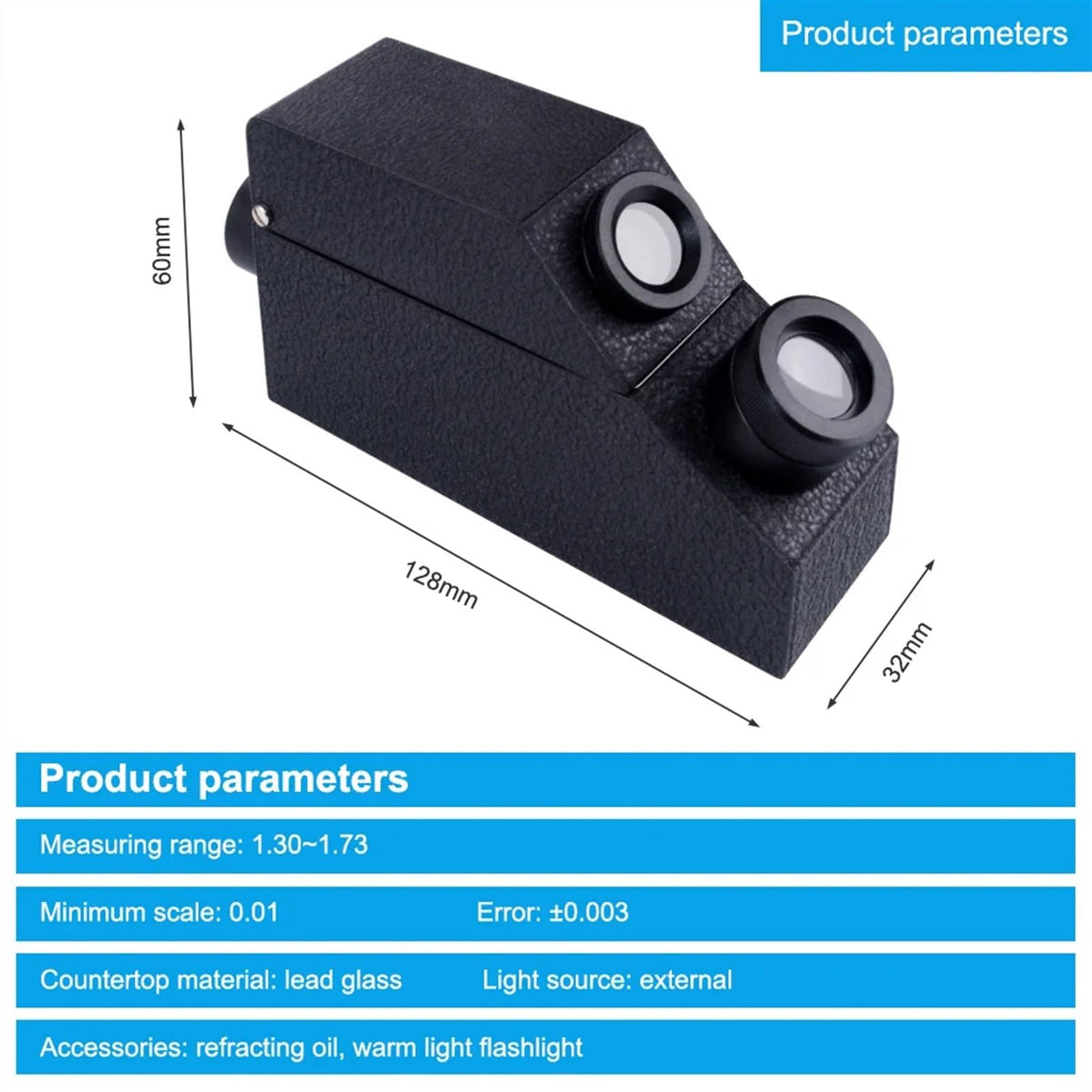 Professional Gemstone Refractometer Jewelry RHG 1.30-1.73 Identification Built-in LED Flashlight Diamond Detector Testing Tool
