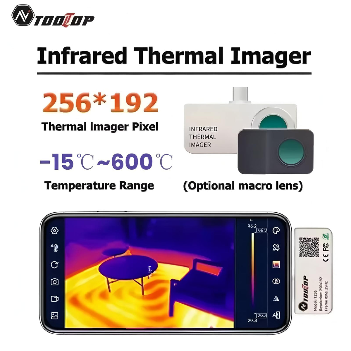 T256 Thermal Camera 256 * 192 Type-c Infrared Camera 25Hz High Refresh Rate Thermal Imager for Industrial Heating Repair(T256)