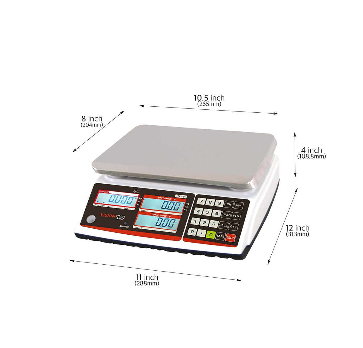 VisionTechShop TVP-60B Price Computing Scale, Lb/Oz/Kg Switchable, 60lb Capacity, 0.01lb Readability, NTEP Legal for Trade COC #19-038, NSF Certified