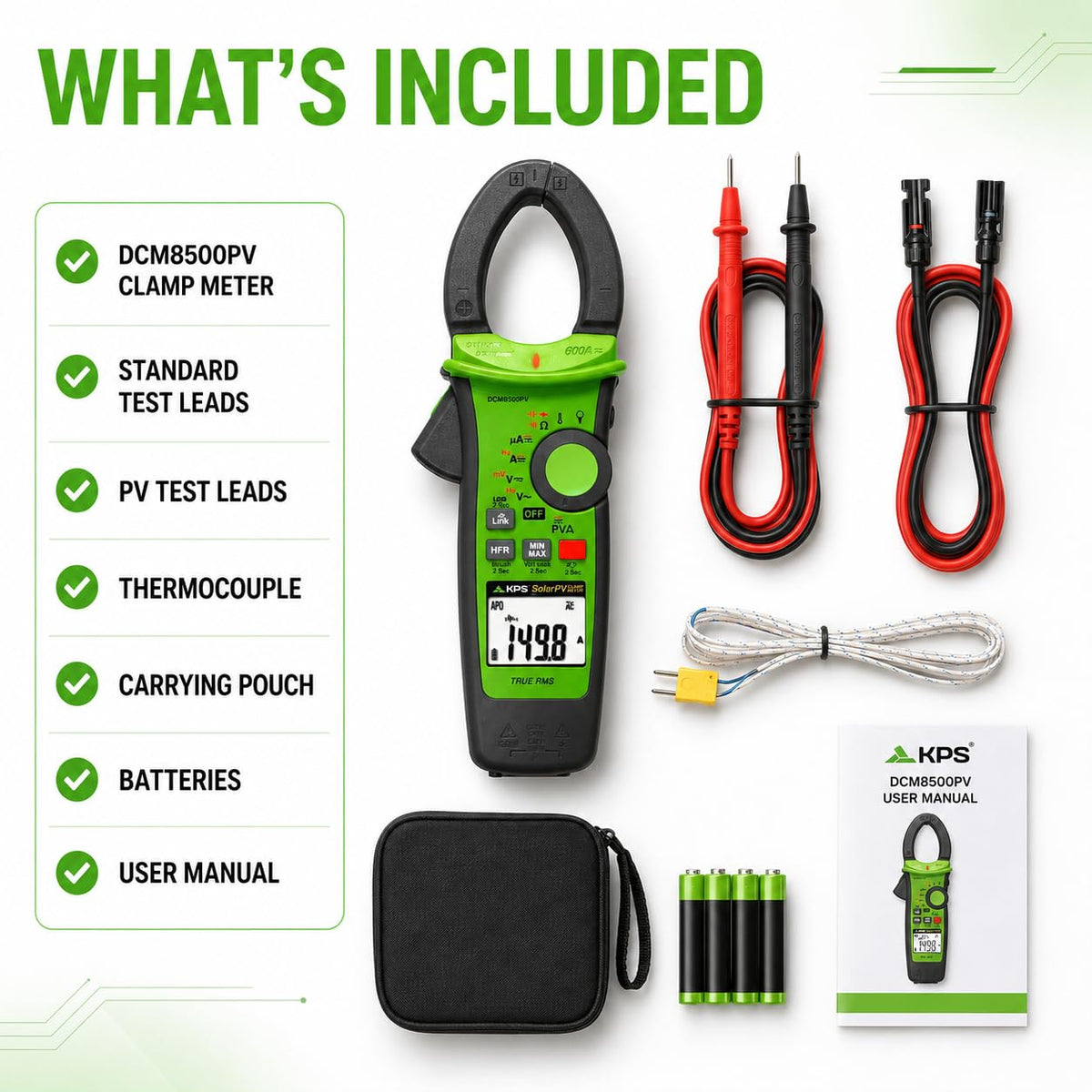 KPS DCM8500PV True RMS Solar Clamp Meter, 2000V DC, Bluetooth
