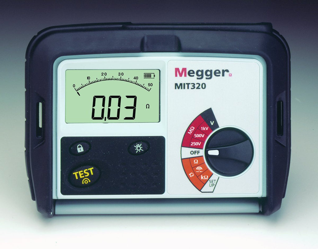 Megger MIT320-EN Digital/Analog Insulation Tester, Backlit Display, 250/500/1000 V Test Voltage