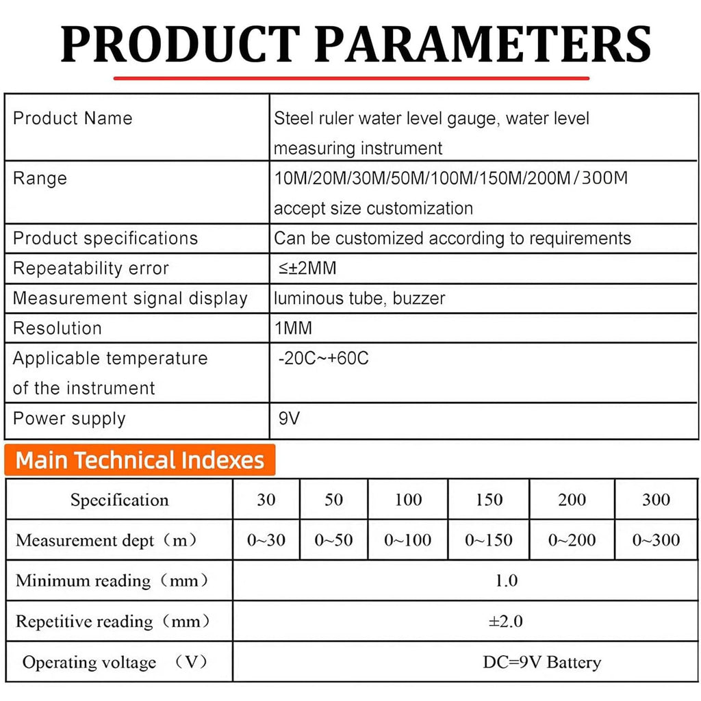 Water Level Meter for Well, Groundwater Depth Gauge with 0.6" Probe and Steel Tape, Buzzer Alert for Wells and Reservoirs, 50m/164ft(50m(164ft))