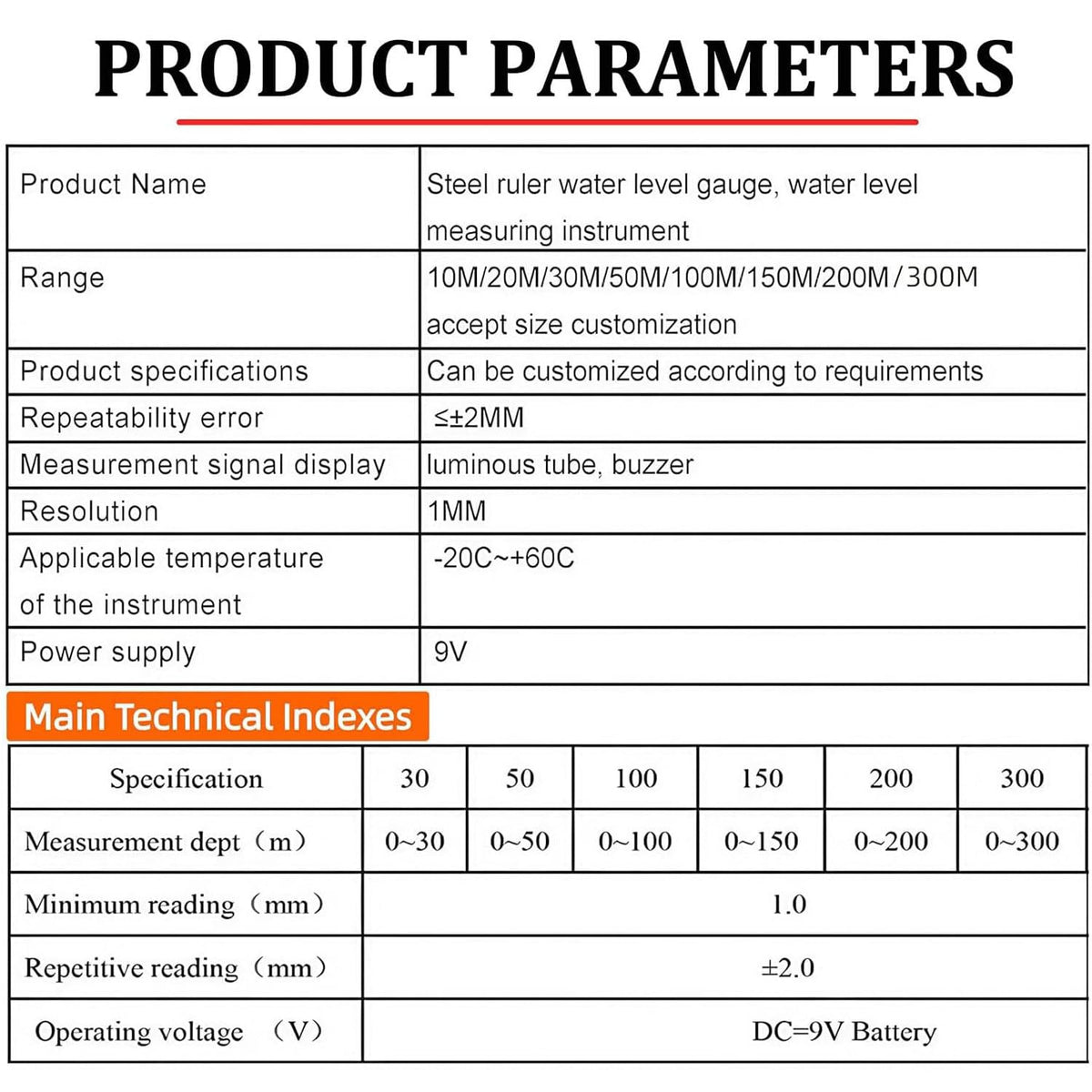 Water Level Meter for Well, Groundwater Depth Gauge with 0.6" Probe and Steel Tape, Buzzer Alert for Wells and Reservoirs, 50m/164ft(30m(98ft))