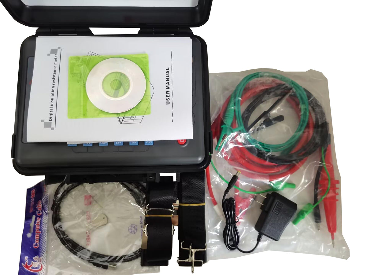 15KV High Voltage Insulation Resistance Tester Insulation Tester with Rated Applied Voltage 500V 1000V 2500V 5000V 10KV 15KV Insulation Resistance Range 0.01MΩ～50TΩ Resolution 0.01MΩ