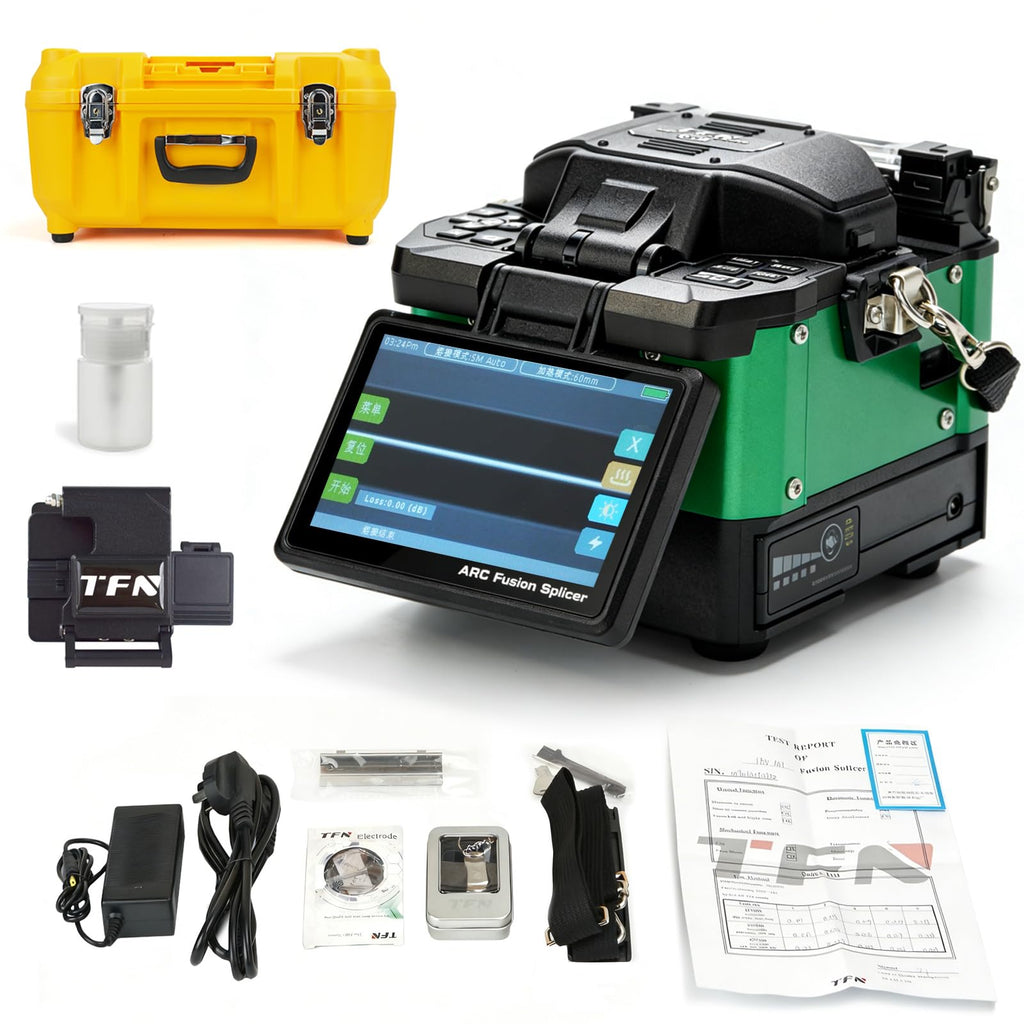 TFN Fiber Optic Fusion Splicer, Core Alignment Splicer with 4-Motor System, 6s Splicing & 15s Heating, 5” HD Touch Screen, Automatic Fiber Splicer with 5200mAh Battery, FTTH Fusion Splicer Kit