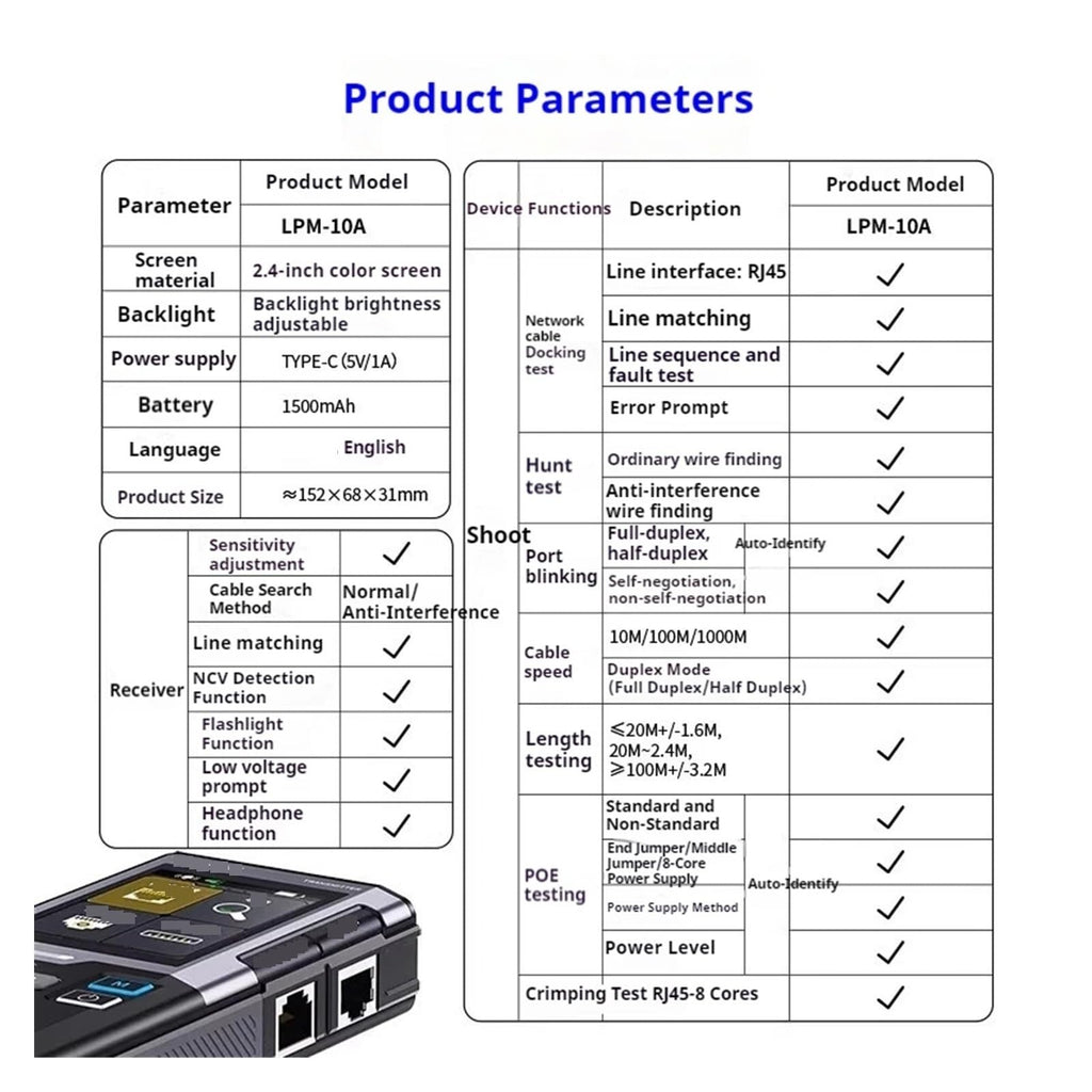 Spectrum Analyzer, LPM-10 Network Analyzer POE Cable Tester Multifunctional Anti-Interference Locator Port Blinking