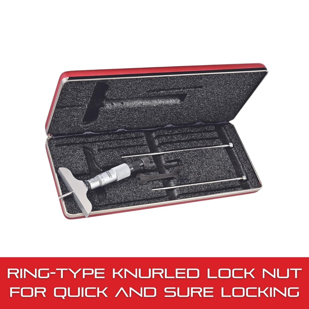 Starrett Depth Micrometer, 0-75mm Range, .01mm Grad, 63.5mm Length - 3 Rods