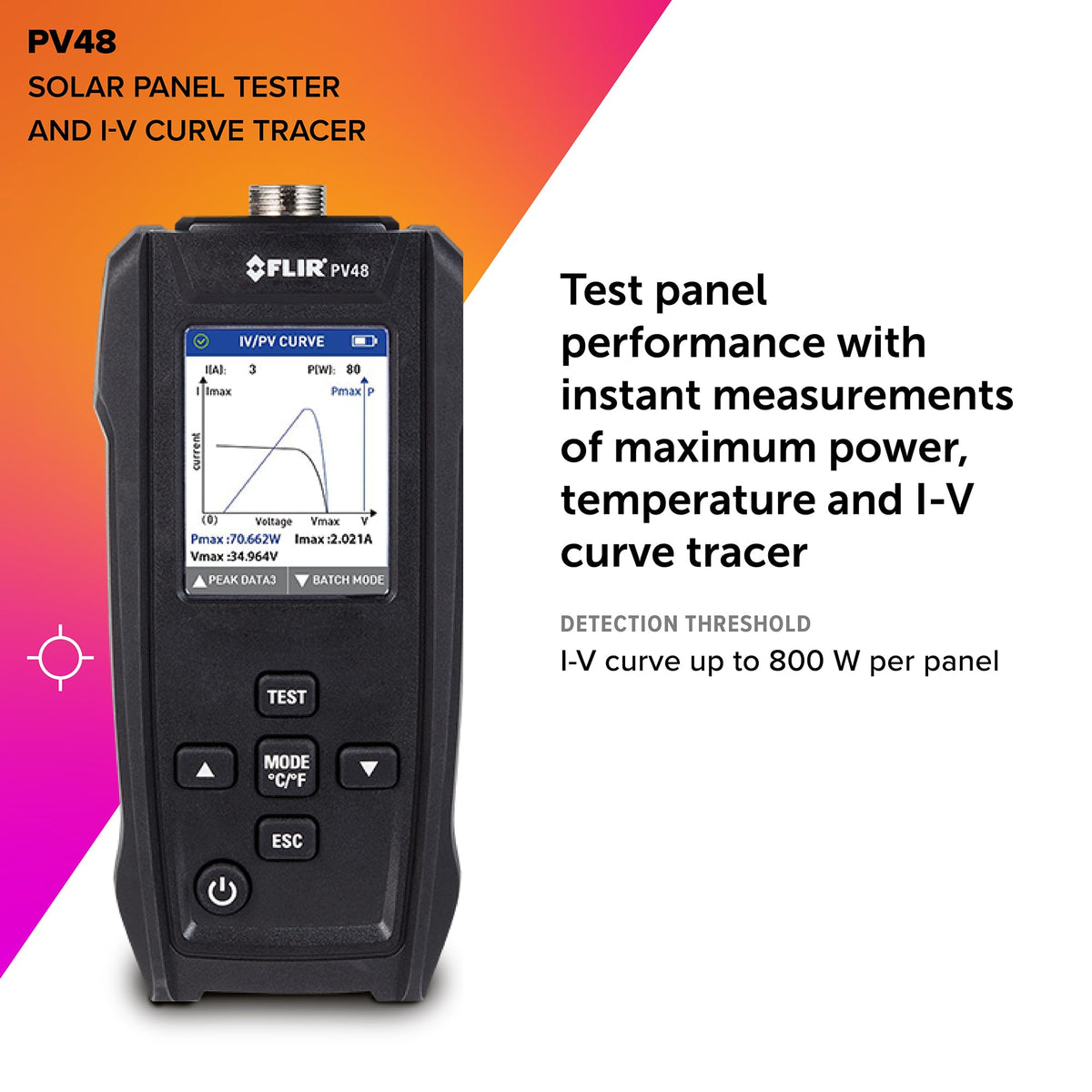 FLIR PV48 - Solar Panel Tester and I-V Curve Tracer with Temperature Measurements - Designed to Assess The Maximum Power and Efficiency of Solar Panels