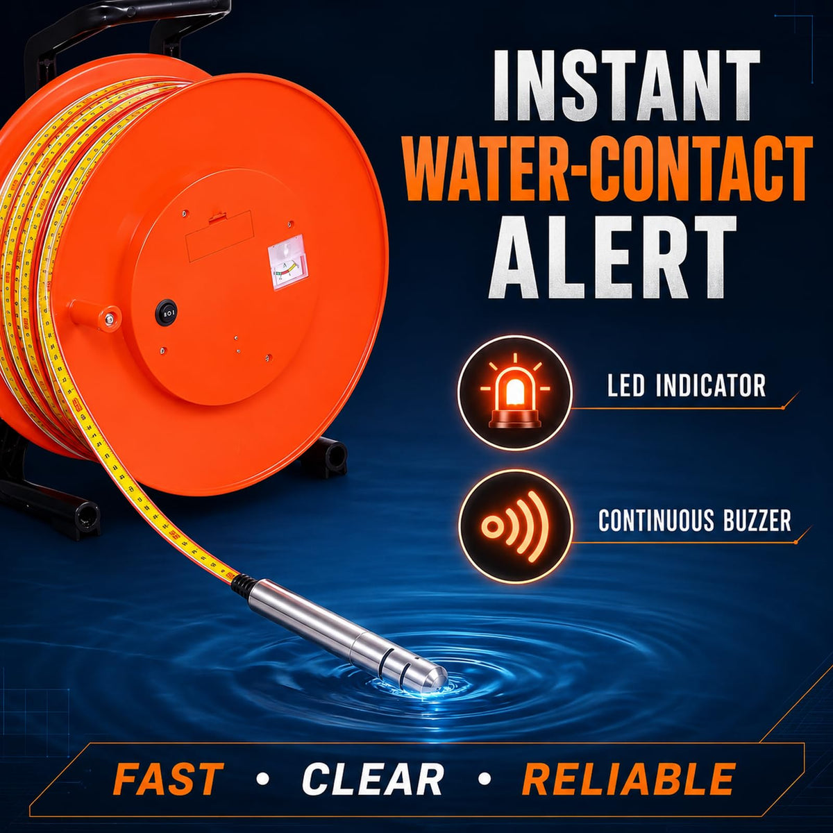 10-300m Electronic Water Level Meter with 15mm Probe for Wells and Boreholes - Accurate, Durable, Easy-to-Use Water Depth Measurement Tool for Professionals and DIY Enthusiasts