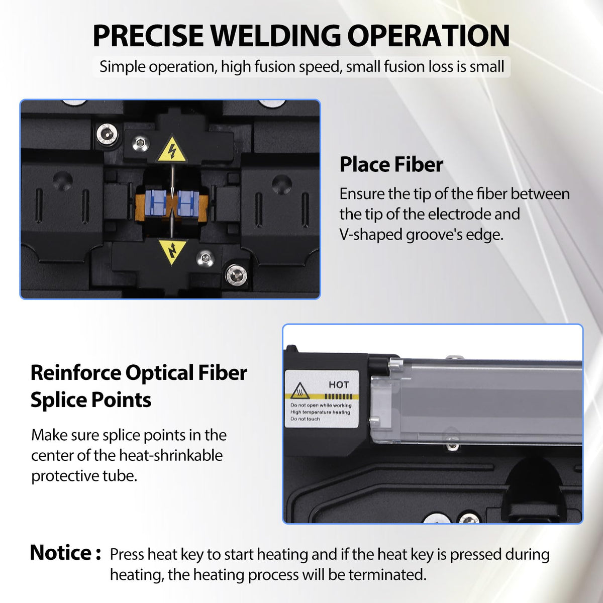 Fiber Fusion Splicer FL-118, Automatic FTTH Fiber Splicer Machine with 6 Motors Core Alignment, 7s Splicing & 12s Heating, Average Loss 0.01db, 5" LCD Screen
