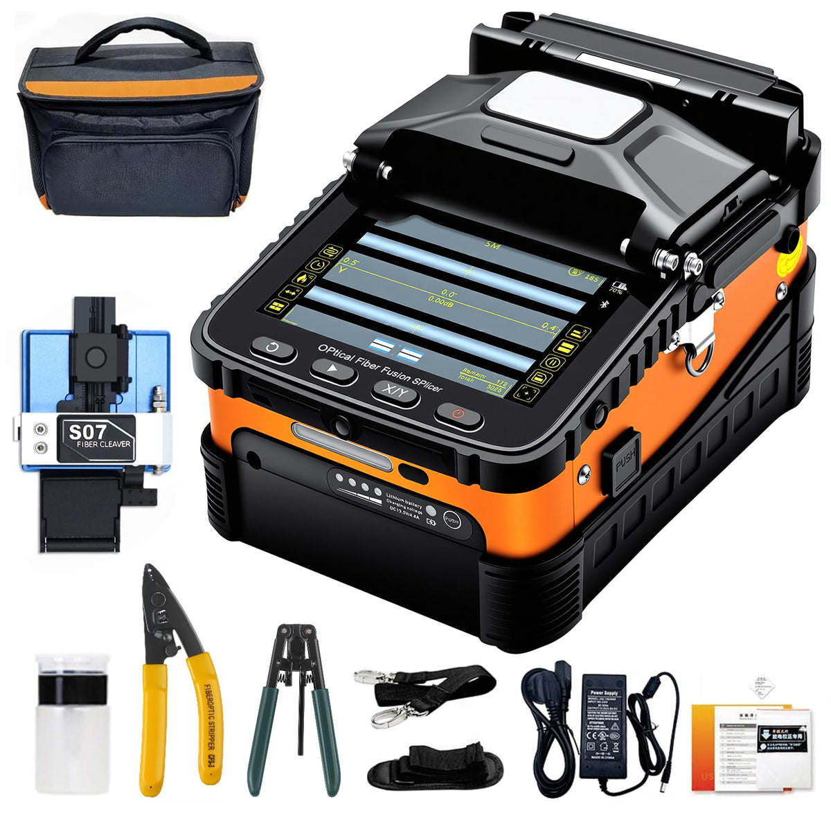 Fusion Splicer AUA-70F Toolbox Kit with Auto Focus & 6 Motor Core Alignment Fiber Fusion Splicer 8S Automatic FTTH Fiber Optical Welding Splicing