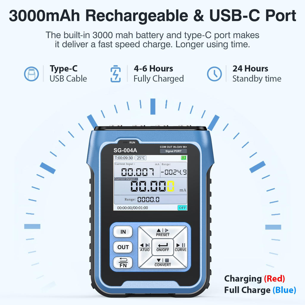 Riiai SG004A 4-20ma 0-24V Signal Generator, Programmable Current Voltage Generator, Resistance Millivolt Thermocouple Tester, Real-time Curve, 3000mAh USB Rechargeable, for PLC Simulator