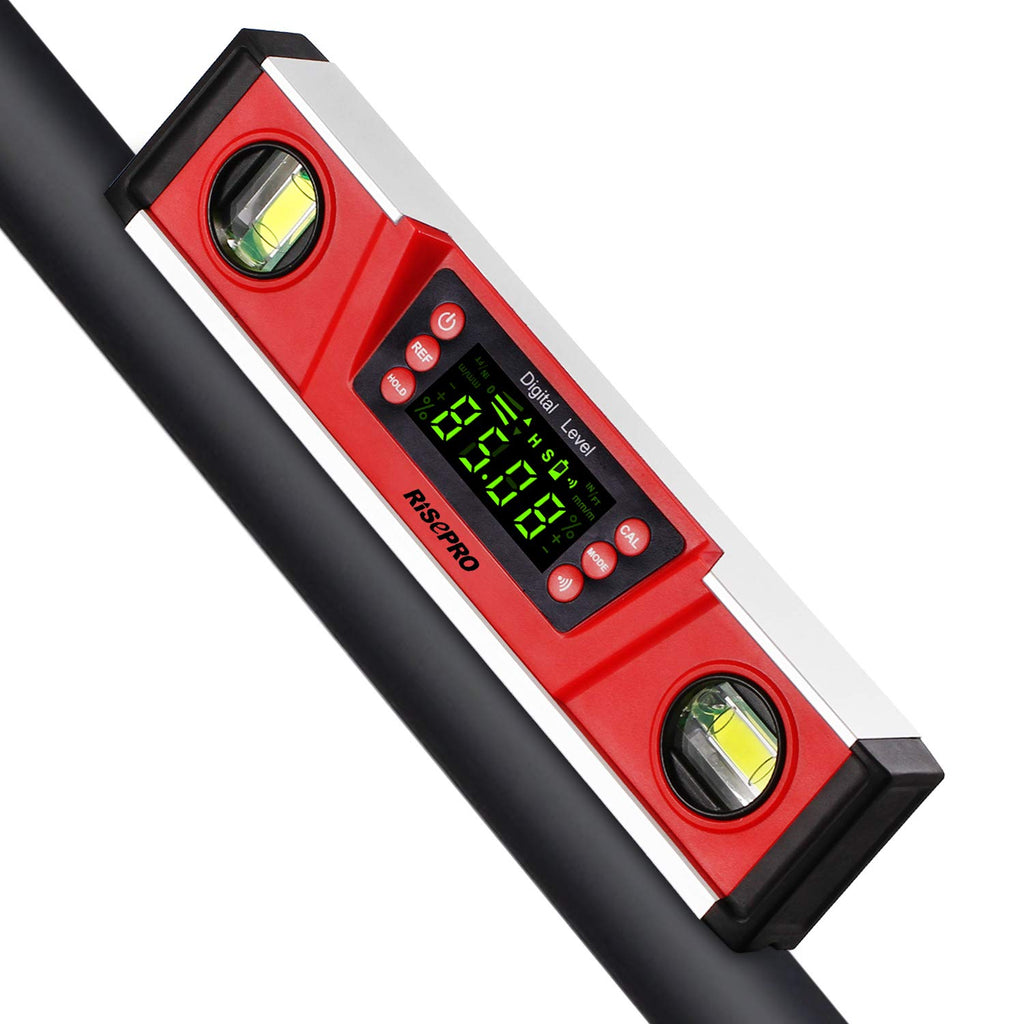 10-Inch Digital Torpedo Level and Protractor IP54 Protected Electronic Bubble Inclinometer, Angle Finder, Gauge w/Large VA Display & V-Groove Base DL135N