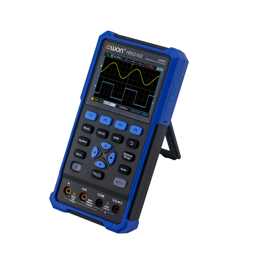 OWON HDS2102 Handheld Digital Oscilloscope Multimeter 100MHz 500MSa/s Dual Channels Oscilloscope True RMS 20000 Counts Multi Tester 3.5-inch Color LCD Rechargeable Type-C Interface