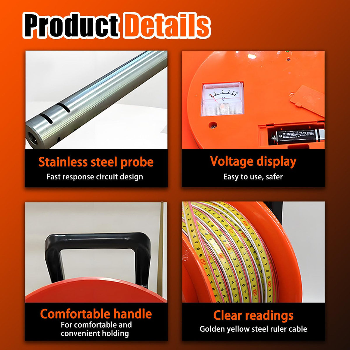 Water Level Meter with Cable Reel, Stainless Steel Probe, Accurate Depth Detector for Industrial Liquid Level Testing, Durable and Reliable Measurement Tool