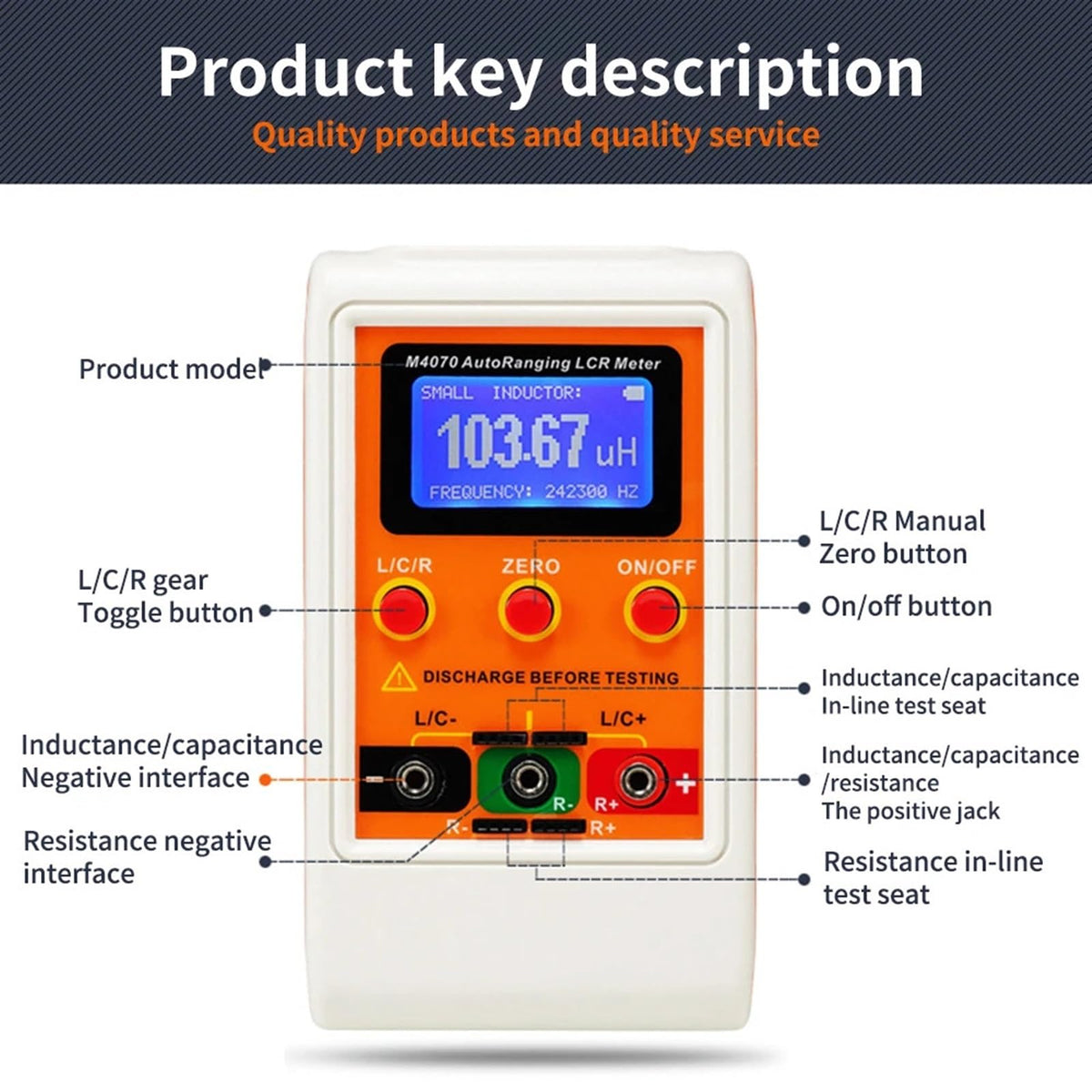 LCR Meters AutoRanging Bridge Meter LCD Rechargeable Digital Capacitance Inductance Large Range100H 100mF 20MR M4070