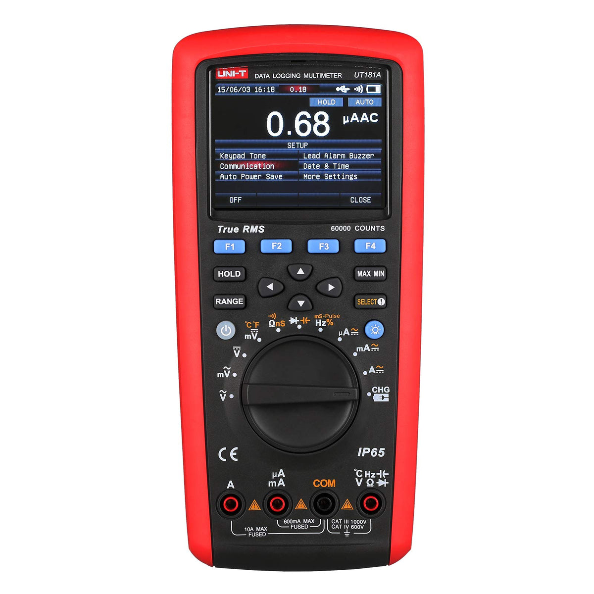 UNI-T True RMS Data Logging Multimeter UT181A with Dual Temperature Measurement Low Pass Filter nS Conductance Trend Capture AC DC Voltage Current Ohm Admittance Capacitance Frequency 60,000 Counts