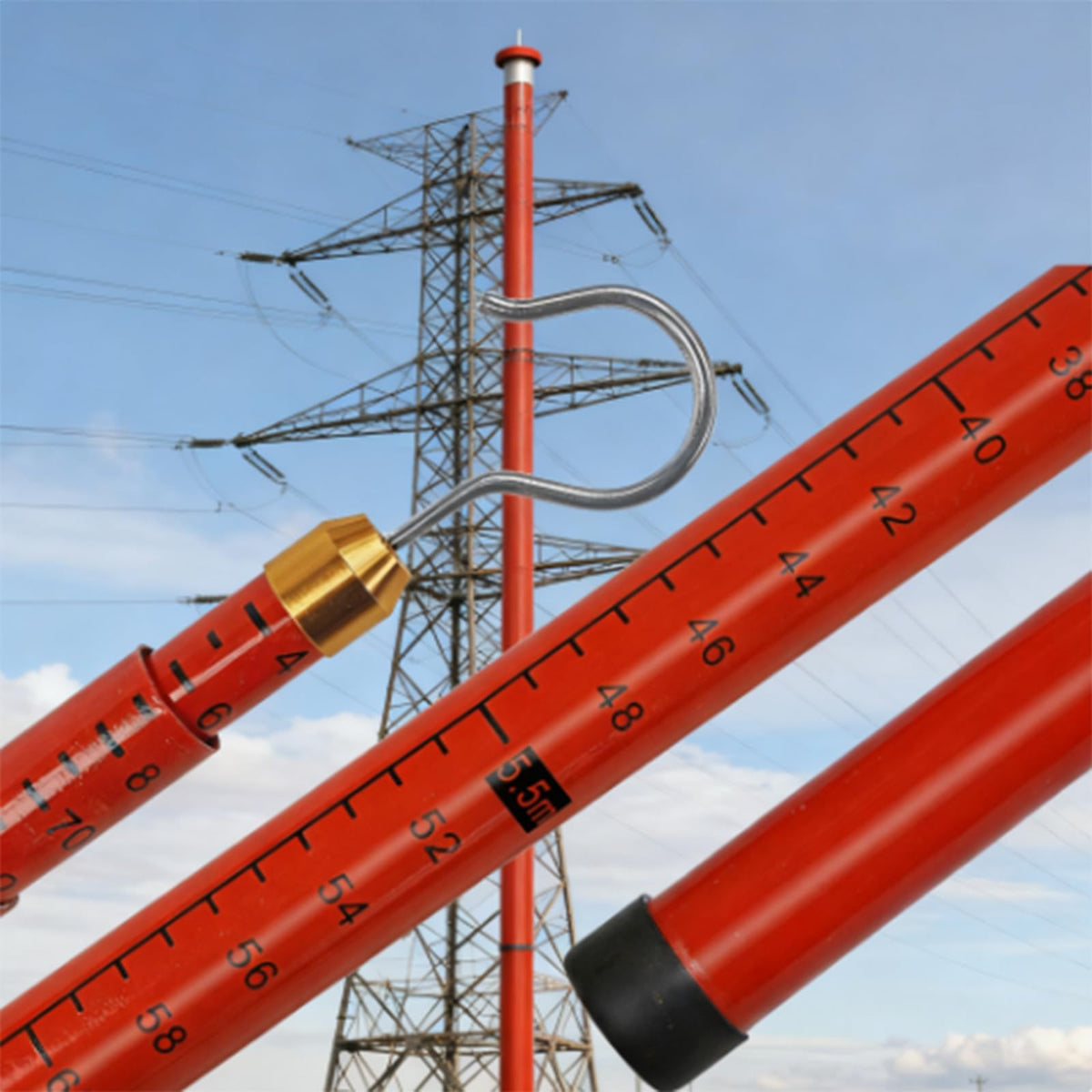 Retractable High-Voltage Height Measuring Pole,Lineman Epoxy Resin Telescoping Height Measuring Stick, 20ft 30ft 40ft 50ft 60ft Electrical Safety Tool red 12m/39.4ft
