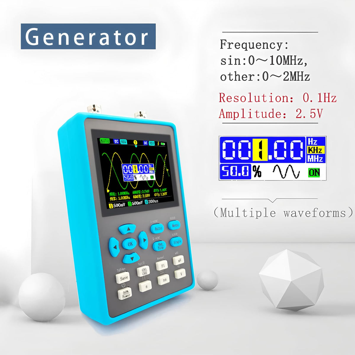 ZEEWEII DSO2512G 2.8 Inch Handheld Digital Oscilloscope 120M Bandwidth Dual Channel Oscilloscope Signal Generator Xymode(DSO2512G)