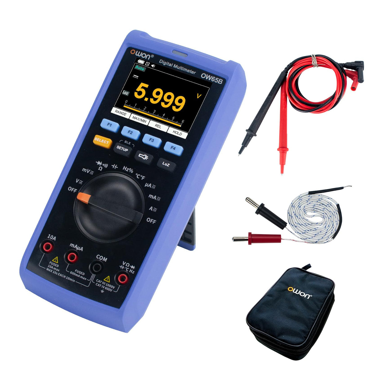 OWON Digital Multimeter, Digital Manual-Ranging 600V AC/DC Voltage Tester, Tests Batteries, Current, Resistance, Diodes, and Continuity (OW65)