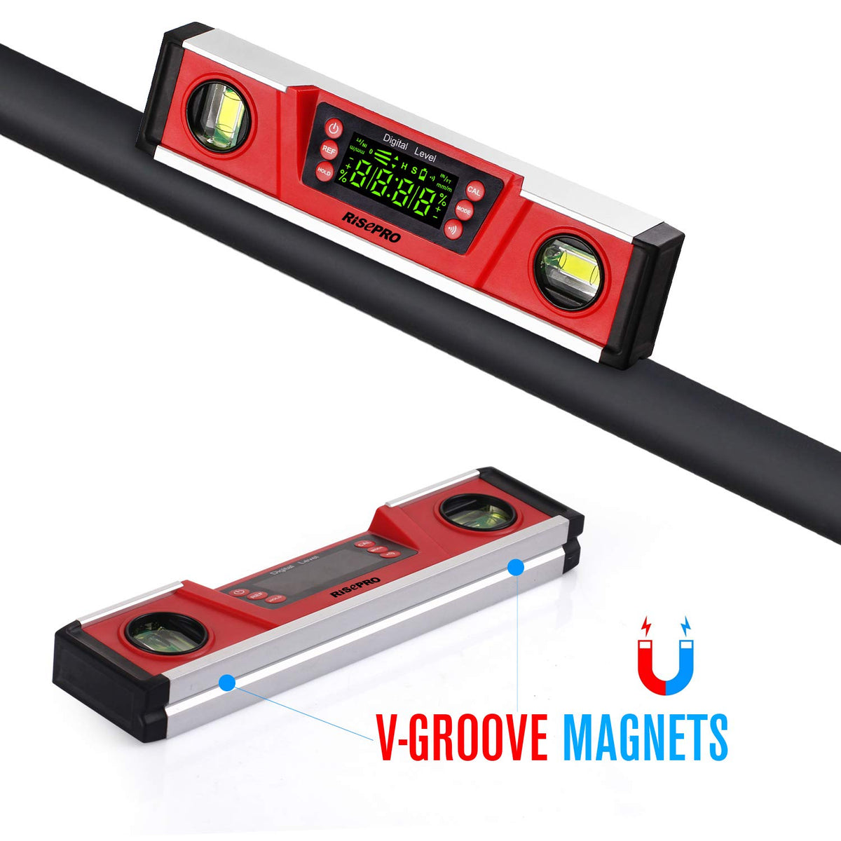 10-Inch Digital Torpedo Level and Protractor IP54 Protected Electronic Bubble Inclinometer, Angle Finder, Gauge w/Large VA Display & V-Groove Base DL135N