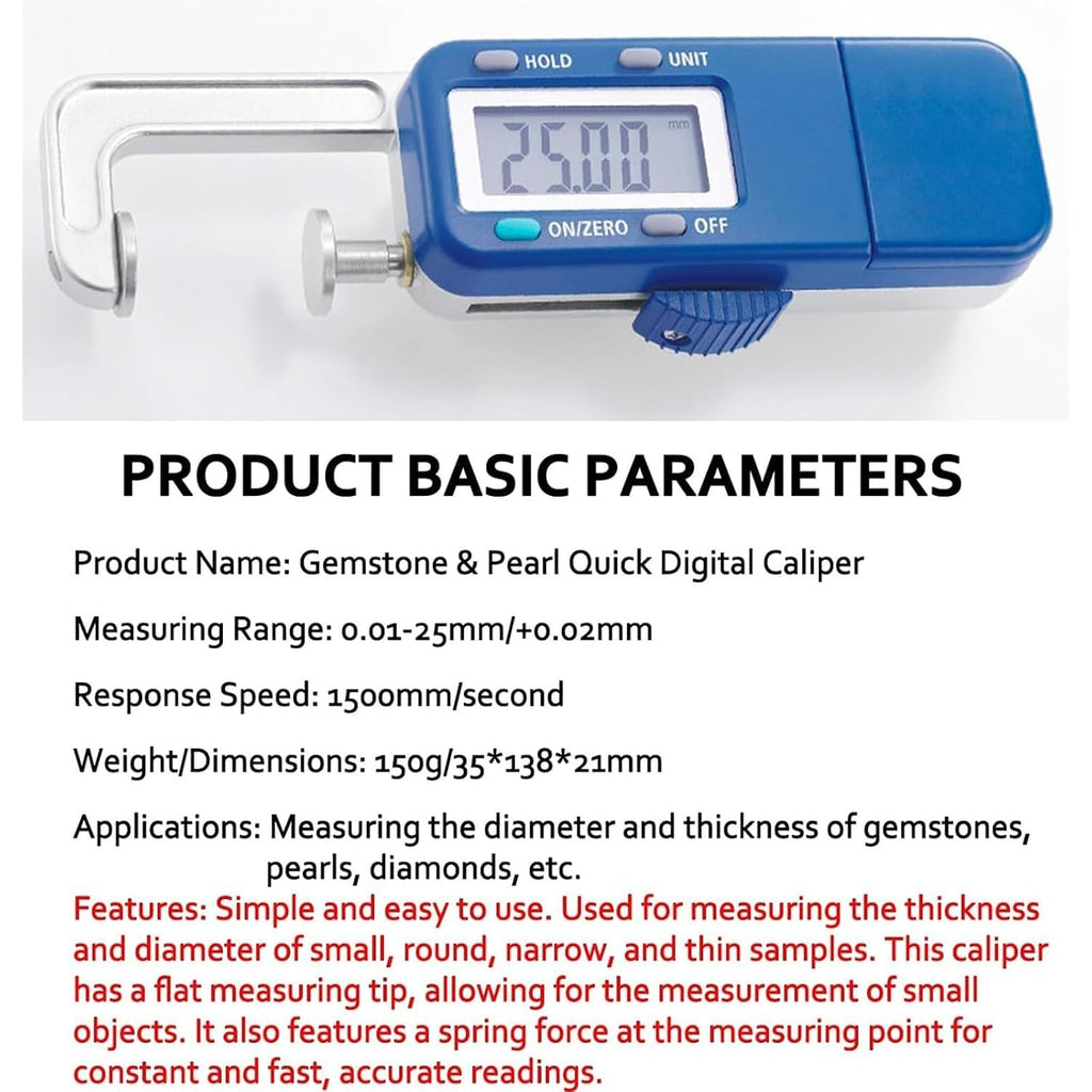 0-25mm Digital Thickness Gauge，LCD Precision Measuring Tool， for Gemstones, Pearls, Diamonds