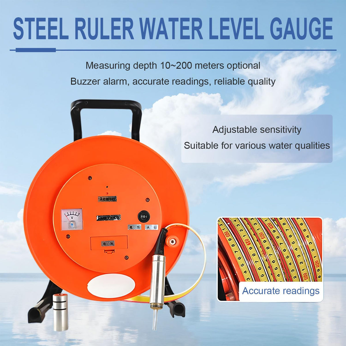 Well Water Level Indicator - 30m Depth Gauge for Groundwater Measurement, Ideal for Rural Irrigation, Reservoirs, River Embankments & Power Stations