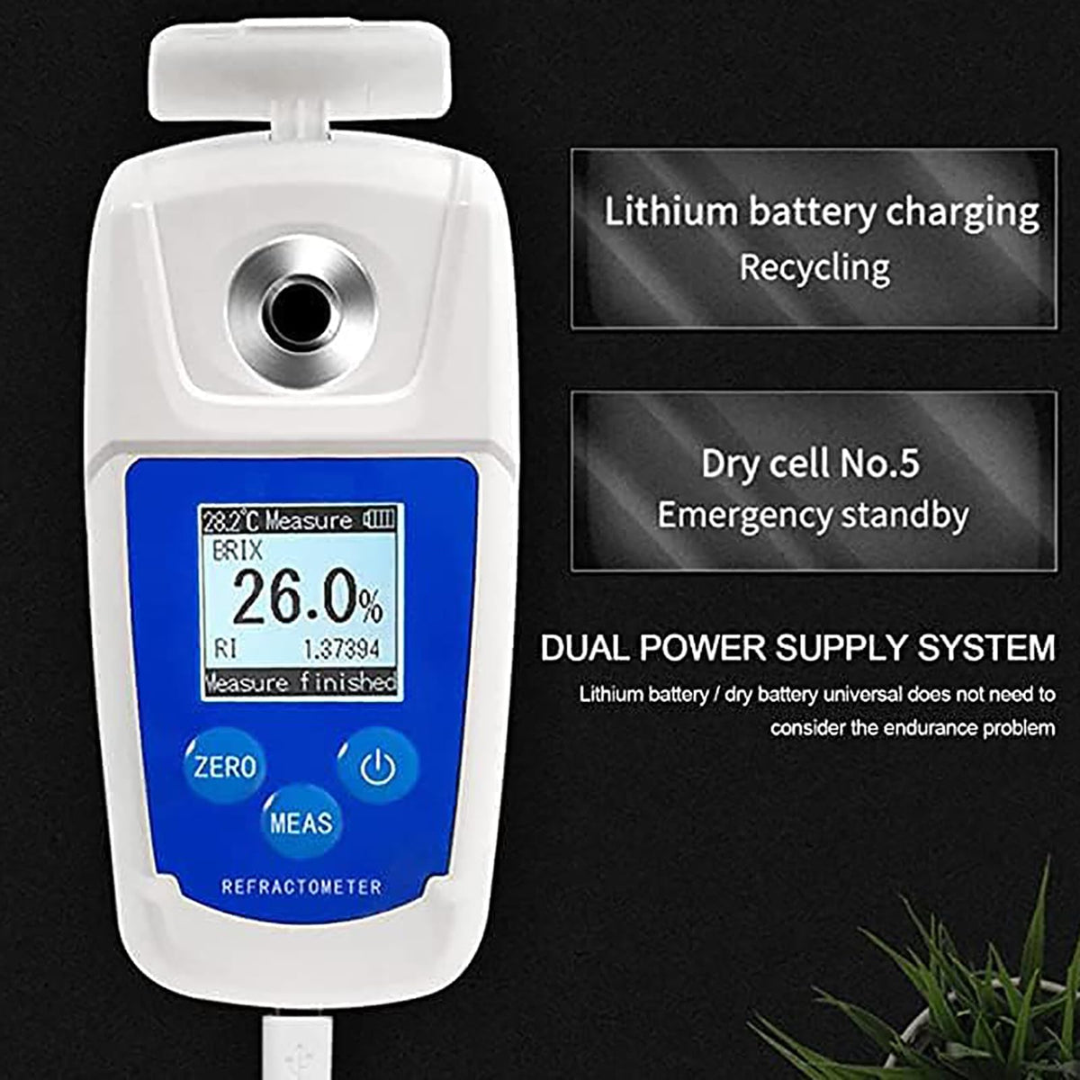 Digital Brix Refractometer,Sugar Content Meter Detector, 0~55% Digital Refractometer, Automatic Calibration, for Fruit Juice Syrup