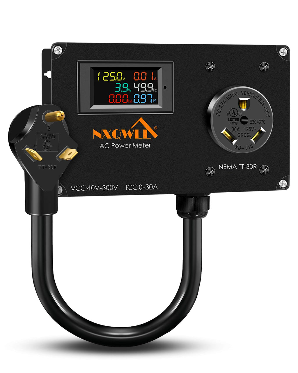 30A AC Power Meter,TT-30P to TT-30R Outlet Monitor for Generator, 125V LCD Display Digital Multimeter Tester, Multifunction Energy Monitor