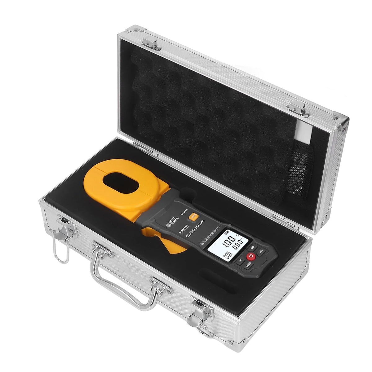 Resistance Meter, ST4100 Digital LCD Clamp Ground Resistance Meter Ground Earth Resistance Meter Tester Resistance Range 0.010~500Ω Data Storage