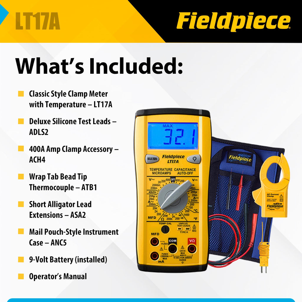 Fieldpiece LT17A Classic Style Digital Multimeter w/Temp, MFD, Microamps, Frequency