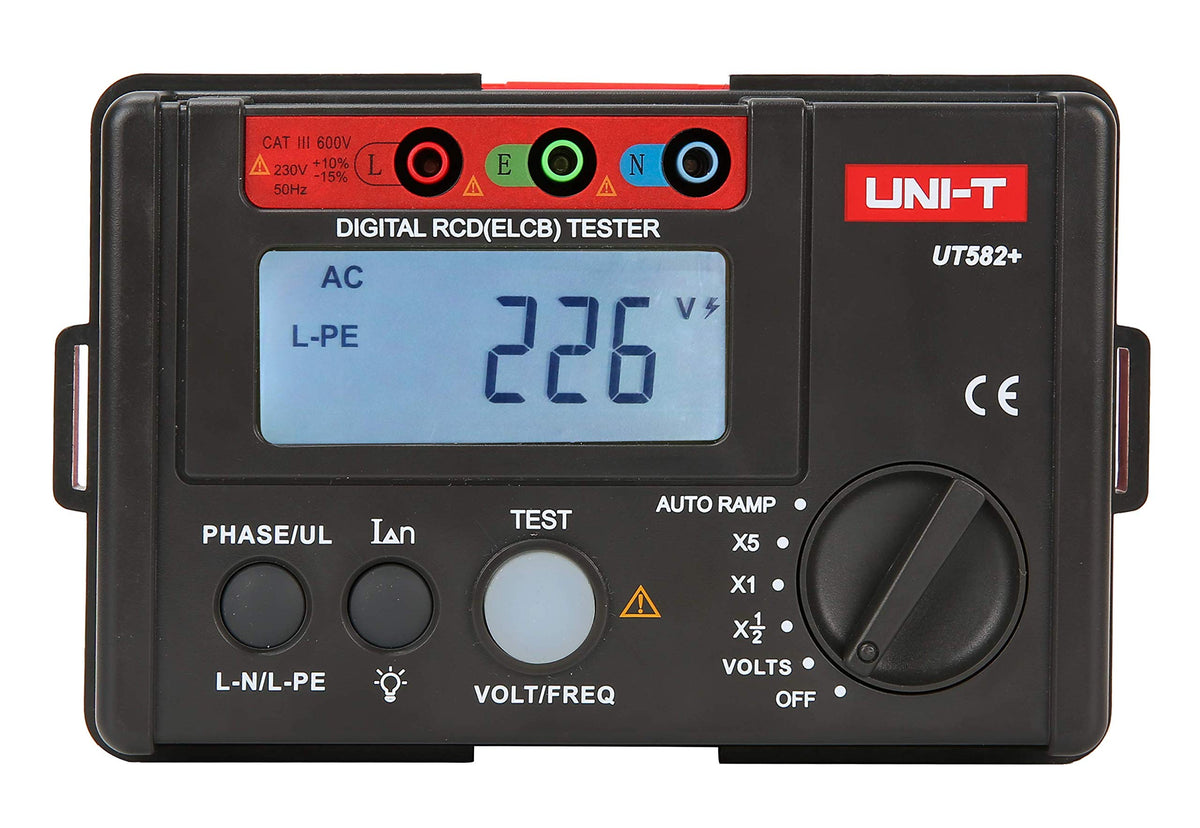 UNI-T UT582+ Digital RCD (ELCB) Tester AUTO RAMP Leakage Circuit Breaker Meter with Mis-Operation Buzzer