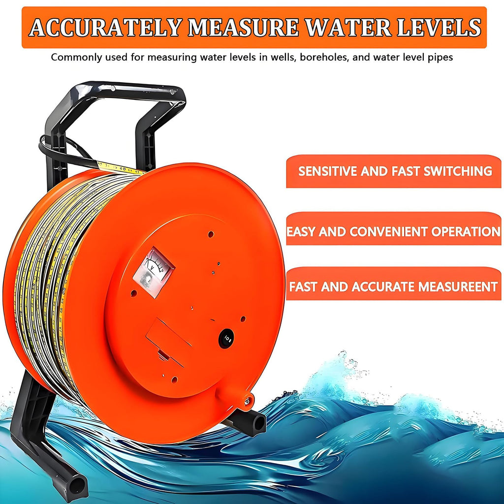 Well Water Depth Gauge - Water Level Meter & Indicator, 20m (65.6ft) Fixed Probe & Steel Tape for Wells, Boreholes, Reservoirs & Pipes - Accurate Water Level Measurement